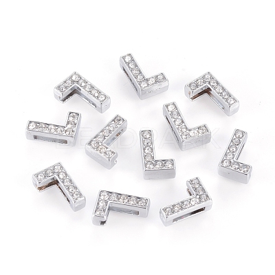 Alloy Initial Slide Charms with Grade A Rhinestones ALRI-R032-L-FF-1