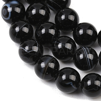 Natural Black Agate Bead Strands G-G962-10mm-12-A-1