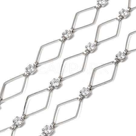 Handmade Brass Pave Clear Cubic Zirconia Rhombus Link Chains CHC-G027-01P-1