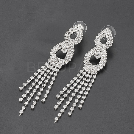 Silver Color Plated Brass Rhinestone Cup Chain Ear Studs EJEW-S200-03-1