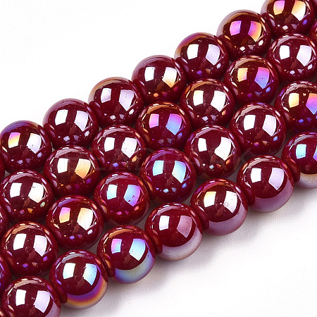 Electroplate Opaque Glass Beads Strands GLAA-T032-P8mm-AB05-1