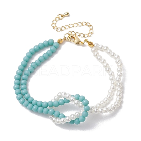 4mm Two Tone Round Glass Beaded Bracelets for Women BJEW-JB10705-1