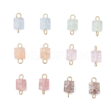 12Pcs 6 Colors Crackle Glass Cube Links Connector Charms PALLOY-JF04445-1