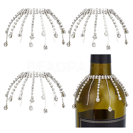 Brass Glass Rhinestone Wine Bottle Charms Decoration HJEW-OC00173-1