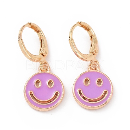 Hollow Out Smiling Face Enamel Hoop Earrings for Women EJEW-G304-01KCG-04-1