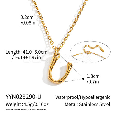 304 Stainless Steel Bamboo Initial Pendant Necklaces for Men Women WM4386-18-1
