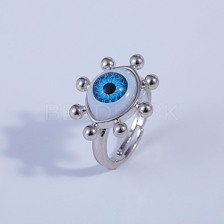 Blue Evil Eye Brass Cuff Ring LE2057-1