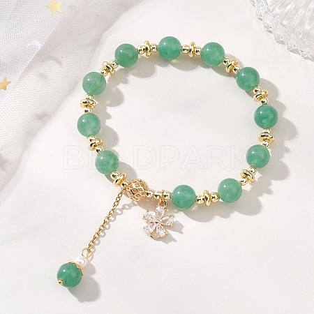 Natural Green Aventurine Round Beaded Bracelets for Women BJEW-JB13123-02-1