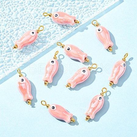 10Pcs Evil Eye Fish Shaped Glazed Porcelain Pendants PALLOY-YW00086-05-1