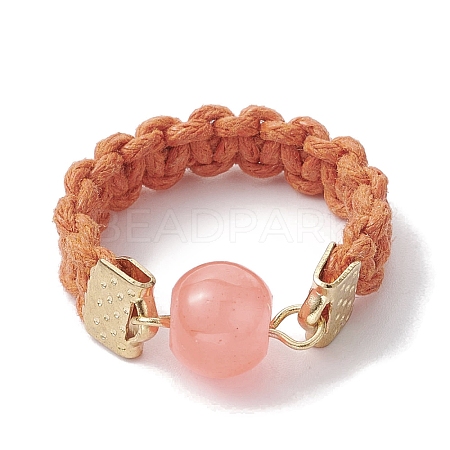 Glass Round Ball Braided Bead Style Finger Ring RJEW-JR00600-05-1