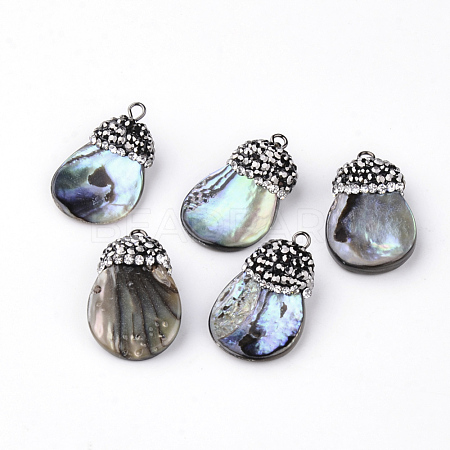 Rhinestone Abalone Shell/Paua Shell Pendants SSHEL-S257-1