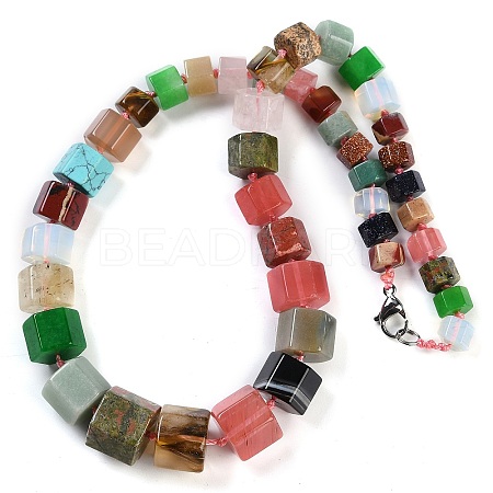 Natural & Synthetic Mixed Stone Hexagon Prism Graduated Beaded Necklaces for Women Men NJEW-K388-03F-1