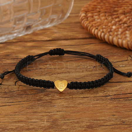 Minimalist nylon braided bracelet with stainless steel gold letter charms for men women students couples AG0106-2-1