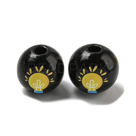Printed Wood European Beads WOOD-L020-D14-1