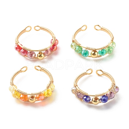 Electroplate Faceted Glass Beads Cuff Rings for Teen Girl Women X1-RJEW-TA00013-1