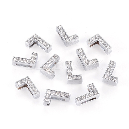 Alloy Initial Slide Charms with Grade A Rhinestones ALRI-R032-L-FF-1