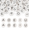 50Pcs 5 Style White Flat Round with Black Letter Silicone Beads SIL-TA0001-49-2