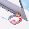 Colorful Flat Round with Letter Acrylic Finger Ring with Round Beads for Women RJEW-JR00427-3