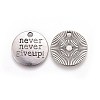 Tibetan Style Alloy Flat Round Carved Word Never Give Up Pendants LS-TIBEP-12585-AS-NR-1