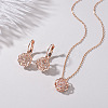 Hollow Rose Metal Cubic Zirconia Pendants Necklaces and Earrings Sets for Women FS-WG5C958-01-3