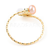 Natural Pearl with Shell Flower Open Cuff Ring RJEW-T026-03G-5