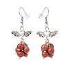 Gemstone Beaded Heart Butterfly Dangle Earrings EJEW-JE05039-4