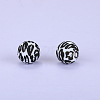 Printed Round with Leopard Print Pattern Silicone Focal Beads SI-JX0056A-03-1