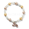 Synthetic Hematite & Glass Pearl Round Beaded Stretch Bracelet with Alloy Enamel Squirrel Charm BJEW-JB09434-3