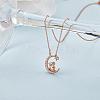 Chinese Zodiac Necklace Rabbit Necklace 925 Sterling Silver Rose Gold Bunny on the Moon Pendant Charm Necklace Zircon Moon and Star Necklace Cute Animal Jewelry Gifts for Women JN1090D-3