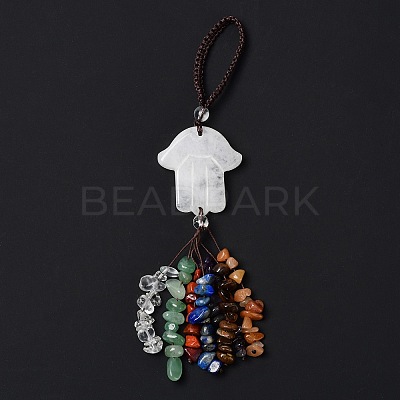 Hamsa Hand/Hand of Miriam Natural Quartz Crystal Pendant Decorations HJEW-R127-02B-1