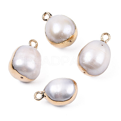 Electroplate Natural Baroque Pearl Keshi Pearl Pendants PEAR-N021-11-1