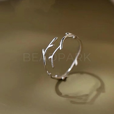 Deer Horn Rhodium Plated 925 Sterling Silver Cuff Rings FS-WGD6B3D-01-1