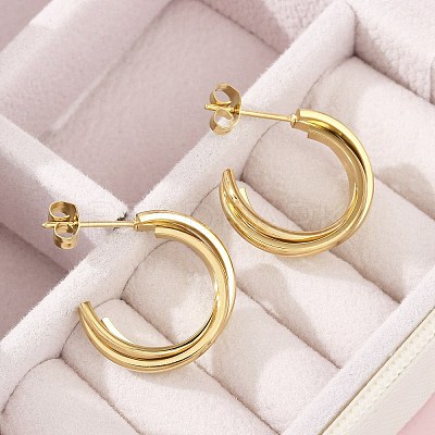 304 Stainless Steel Twist C-Shaped Stud Earrings for Women EJEW-C096-40G-1