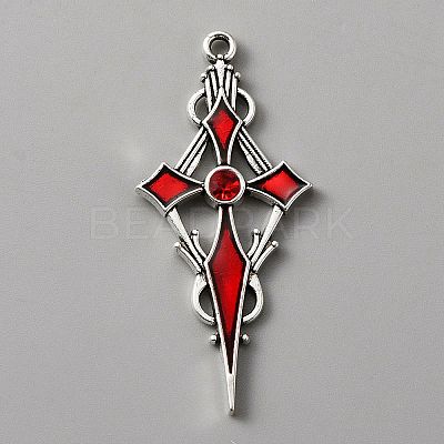Siam Rhinestone Cross Pendant with Red Enamel ENAM-WH0001-06AS-04-1