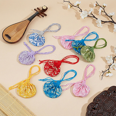 7Pcs 7 Colors 3D Floral Embroidery Satin Drawstring Bags ABAG-PH0001-88-1