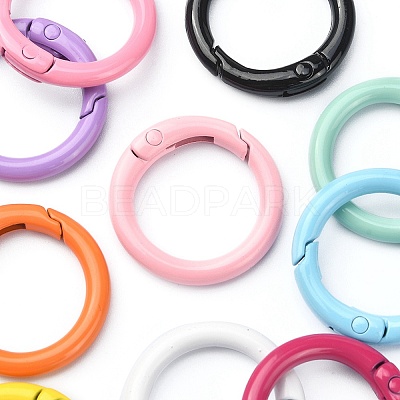 10Pcs 10 Colors Spray Painted Eco-Friendly Alloy Spring Gate Rings FIND-YW0002-27-1