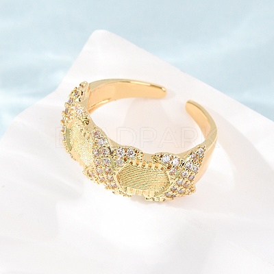 Brass Micro Pave Cubic Zirconia Cuff Open Rings CU-CBAB3AD-17G-1