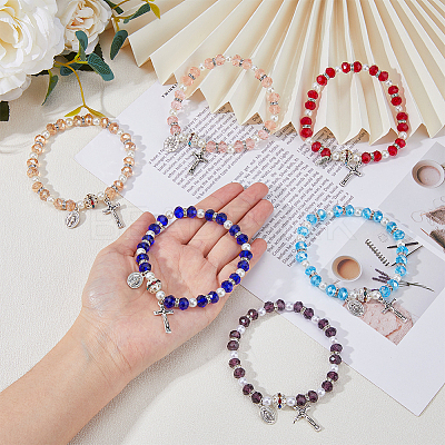 6Pcs 6 Colors Glass & Acrylic Imitation Pearl Beaded Stretch Bracelets Set BJEW-FI0001-37-1