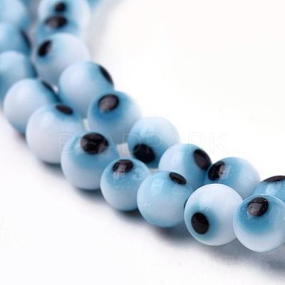 Handmade Evil Eye Lampwork Round Bead Strands LAMP-L055-4mm-07-1