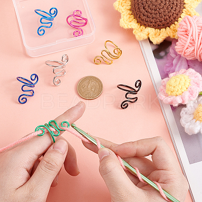 7Pcs 7 Colors Iron Yarn Guide Finger Holders AJEW-PH0011-76-1
