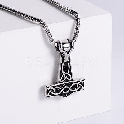 304 Stainless Steel Gothic Hammer Pendant Necklaces for Men SG5429-1
