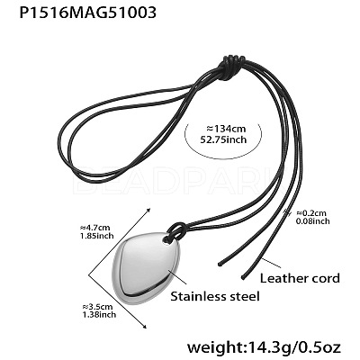 304 Stainless Steel Pendant Adjustable Black Waxed Cord Necklaces for Women FS-WGE3E56-01-1