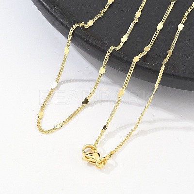 Brass Curb Chains with Heart Necklace for Women NJEW-P265-36G-1
