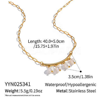 Natural Freshwater Pearl Rice Tassel 304 Stainless Steel Paperclip Chain Necklace for Women AR2544-1