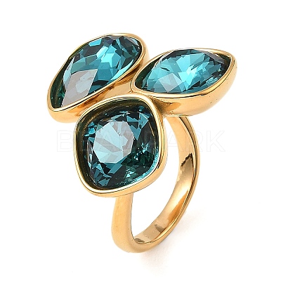 Teardrop & Square Glass Open Cuff Rings RJEW-G289-01G-03-1