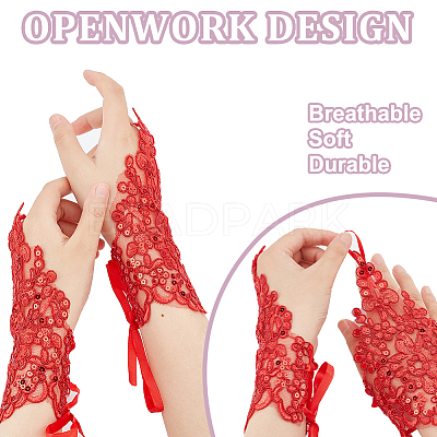 3 Pairs 3 Colors Flower Pattern Embroidered Polyester Fingerless Gloves AJEW-GA0006-14-1