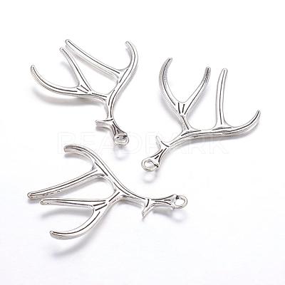 Tibetan Style Alloy Deer Antler Pendants TIBEP-S261-AS-LF-1