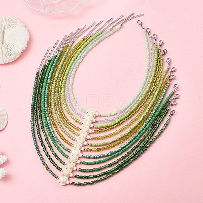 12Pcs 12 Colors Ocean Synthetic Turquoise Turtle with Glass Seed Beaded Necklaces for Women NJEW-JN05946-1