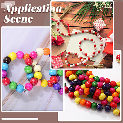 Spray Painted Round Natural Schima Wood Beads WOOD-PA0001-81C-01-1