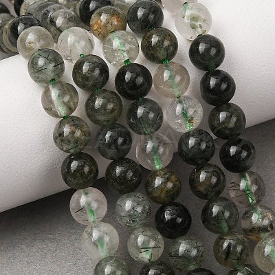 Natural Green Rutilated Quartz Beads Strands G-E561-14-6mm-1